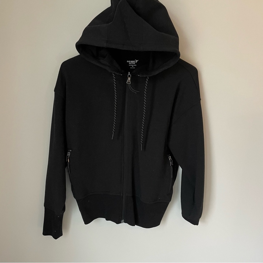 Old Navy Black Zip-Up Hooded Sweatshirt Womens sz XS